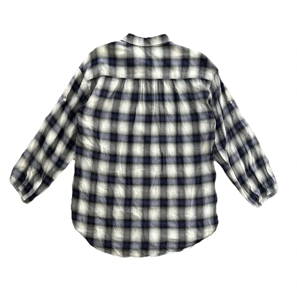 Vince Women's Oversized Plaid 100% Cotton‎ Roll Tab Sleeve Button Down Shirt S